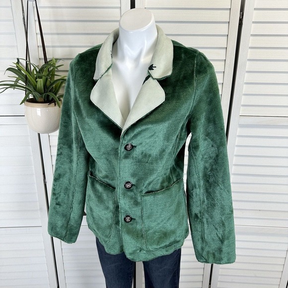 Montana Clothing Company Green Reversible Tree Jacket Faux Suede Plush Size S - Picture 2 of 11